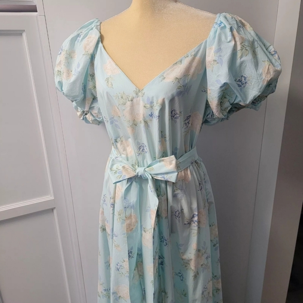 LOVESHACKFANCY X Target Estelle Blue Floral Puff Sleeve Romantic Dress 14 NWOT - Picture 4 of 16